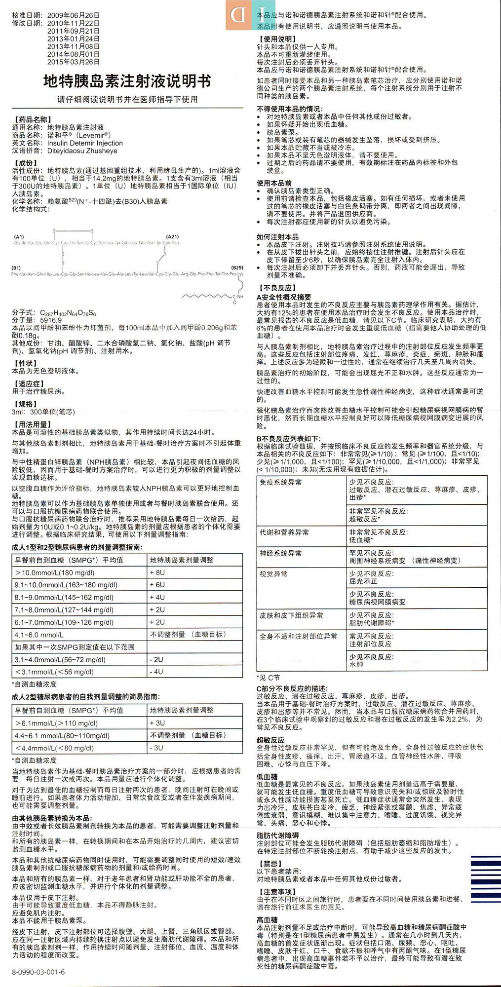 地特胰岛素注射液说明书(诺和平levemir)[3ml300iu]